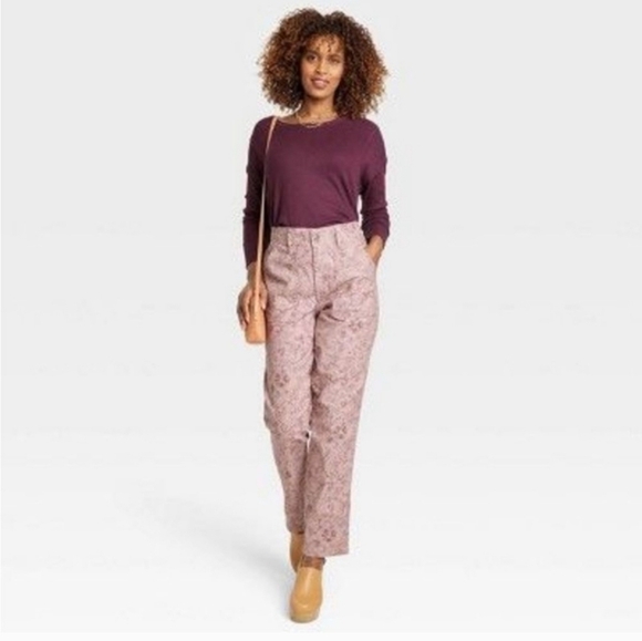 Knox Rose Purple Floral High Rose, Straight Leg Pant, Medium - Picture 2 of 5